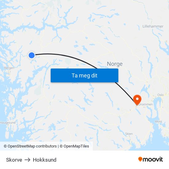 Skorve to Hokksund map