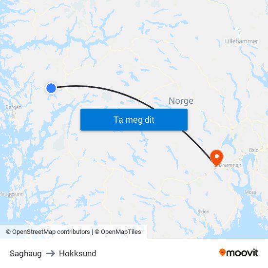 Saghaug to Hokksund map