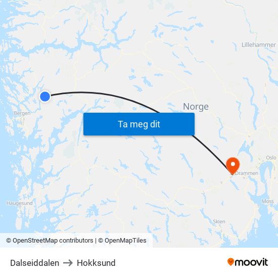 Dalseiddalen to Hokksund map