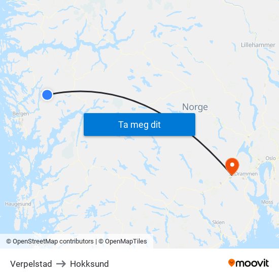 Verpelstad to Hokksund map