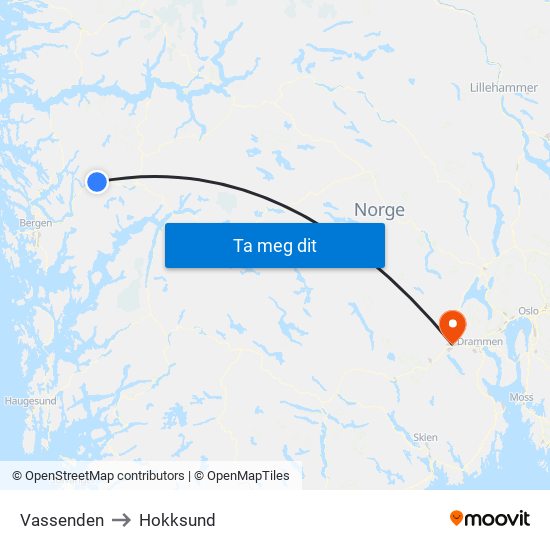 Vassenden to Hokksund map