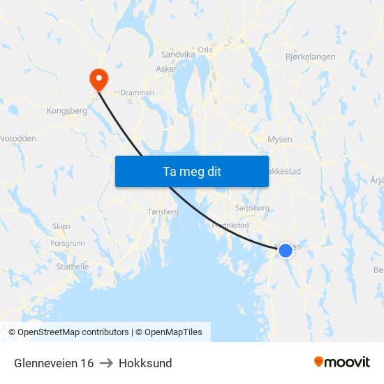 Glenneveien 16 to Hokksund map