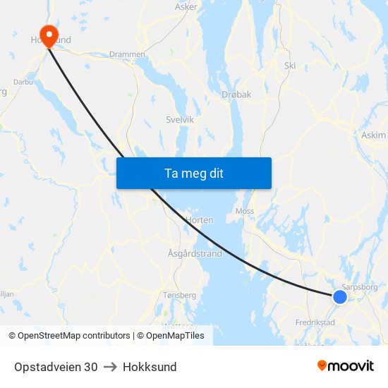 Opstadveien 30 to Hokksund map