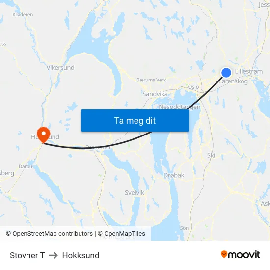Stovner T to Hokksund map