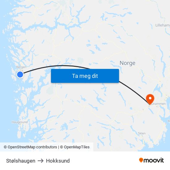 Stølshaugen to Hokksund map