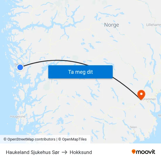 Haukeland Sjukehus Sør to Hokksund map