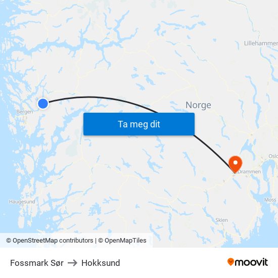 Fossmark Sør to Hokksund map