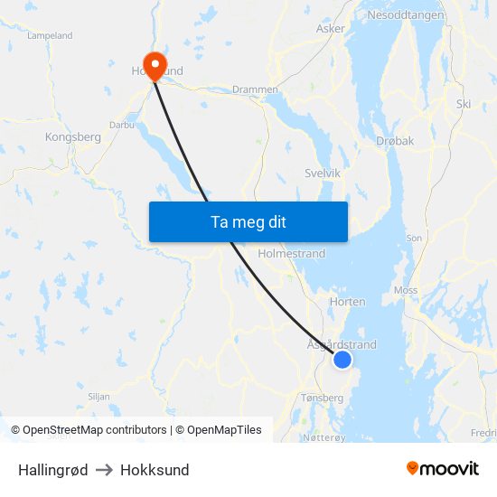 Hallingrød to Hokksund map