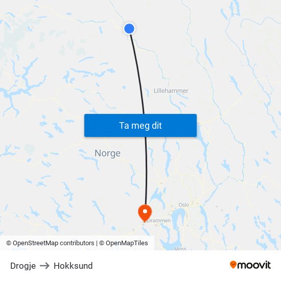 Drogje to Hokksund map