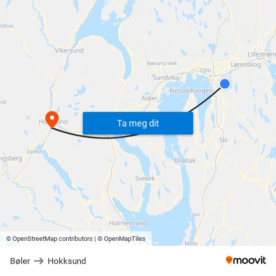 Bøler to Hokksund map