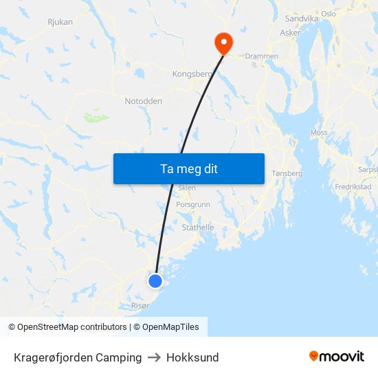 Kragerøfjorden Camping to Hokksund map