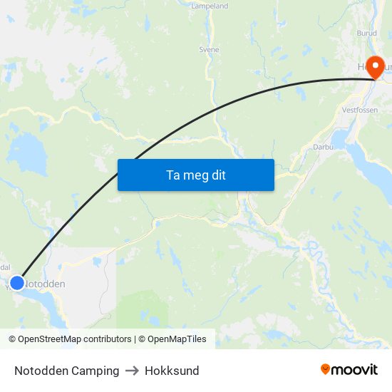 Notodden Camping to Hokksund map