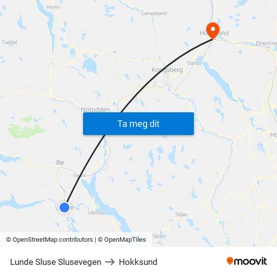 Lunde Sluse Slusevegen to Hokksund map