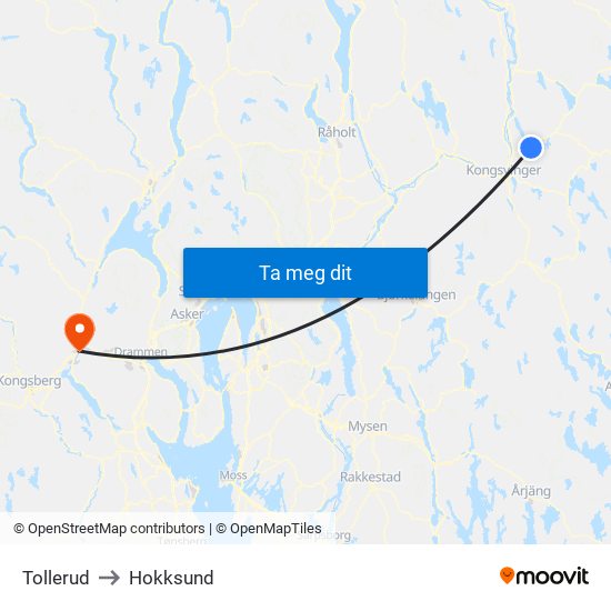 Tollerud to Hokksund map