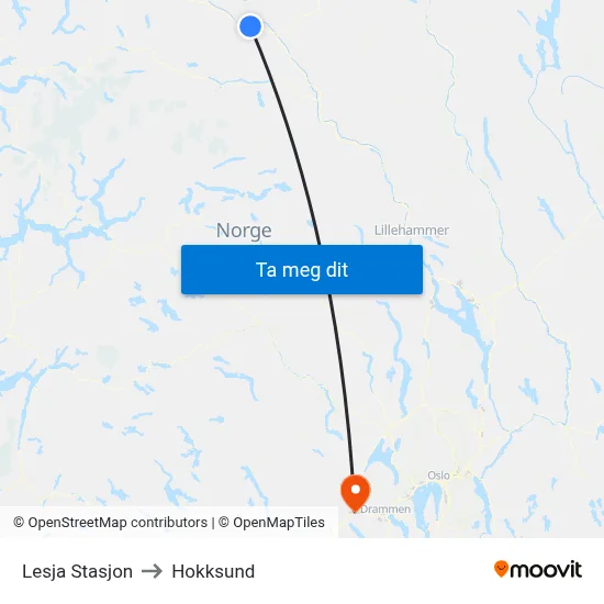Lesja Stasjon to Hokksund map