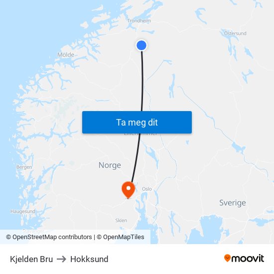 Kjelden Bru to Hokksund map