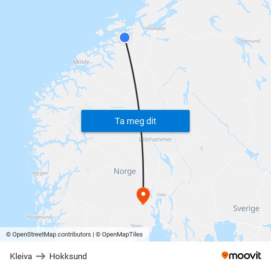 Kleiva to Hokksund map