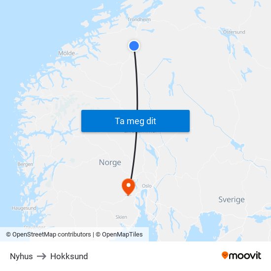 Nyhus to Hokksund map
