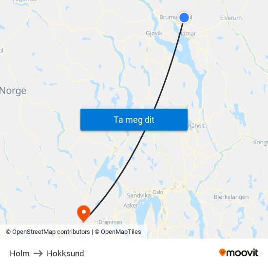 Holm to Hokksund map
