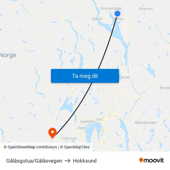Gålåsgutua/Gålåsvegen to Hokksund map