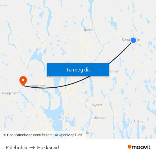 Ridebobla to Hokksund map