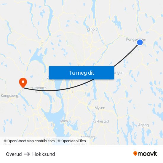 Overud to Hokksund map