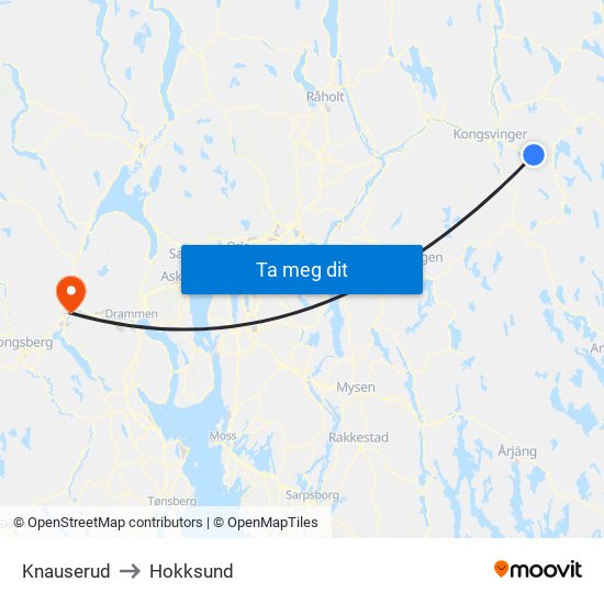Knauserud to Hokksund map