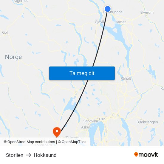 Storlien to Hokksund map