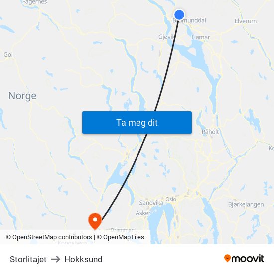 Storlitajet to Hokksund map