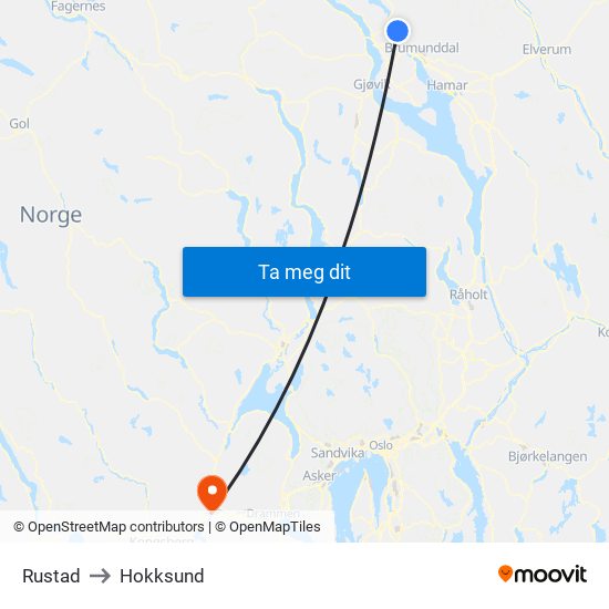 Rustad to Hokksund map