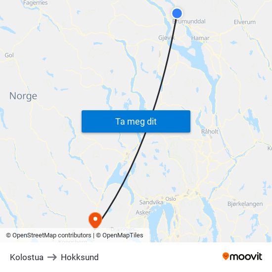 Kolostua to Hokksund map