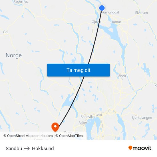 Sandbu to Hokksund map