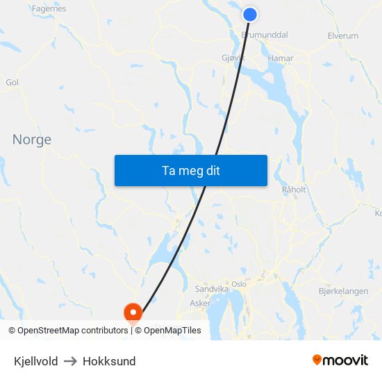 Kjellvold to Hokksund map