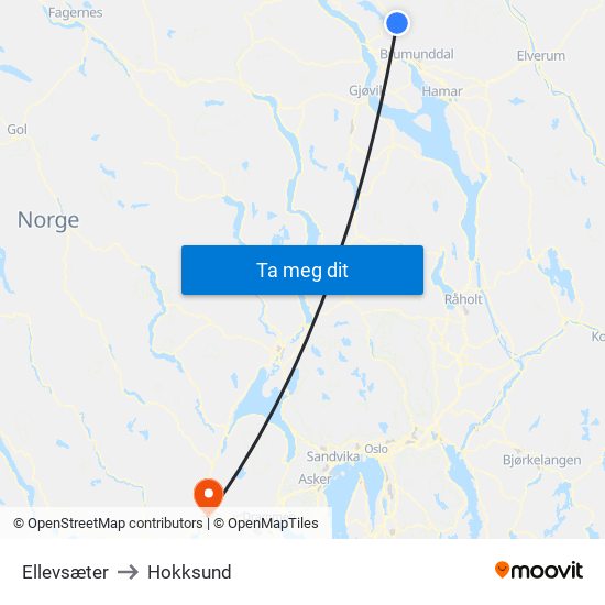 Ellevsæter to Hokksund map