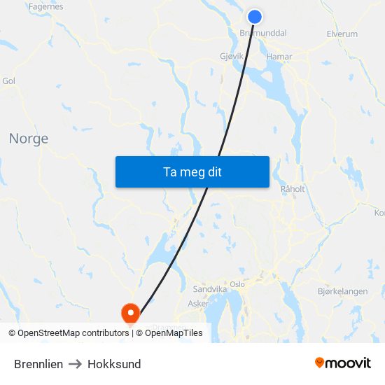 Brennlien to Hokksund map