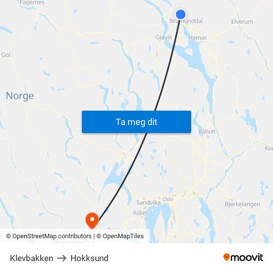 Klevbakken to Hokksund map