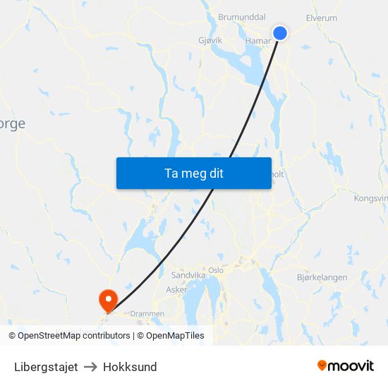 Libergstajet to Hokksund map