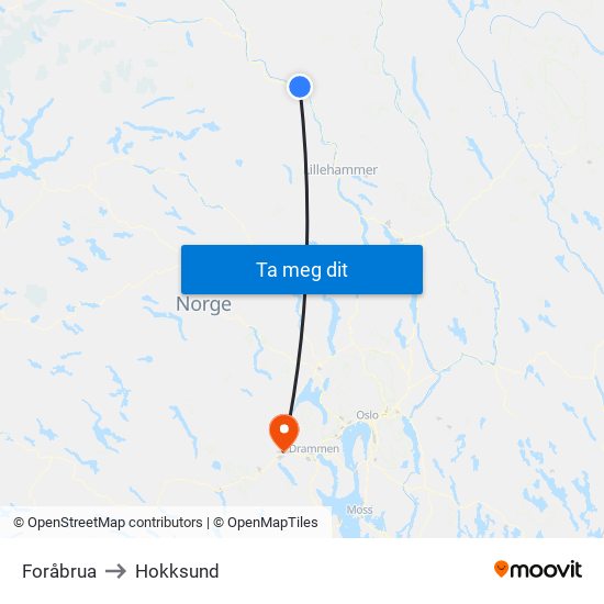 Foråbrua to Hokksund map