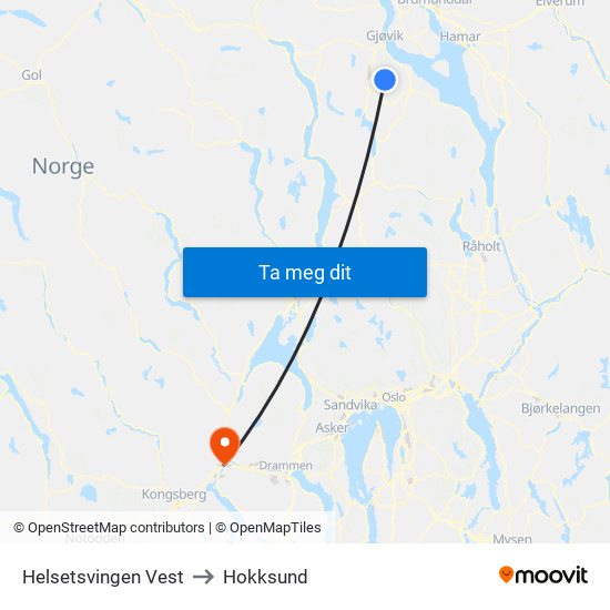 Helsetsvingen Vest to Hokksund map