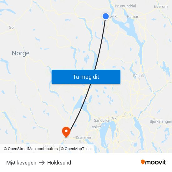 Mjølkevegen to Hokksund map
