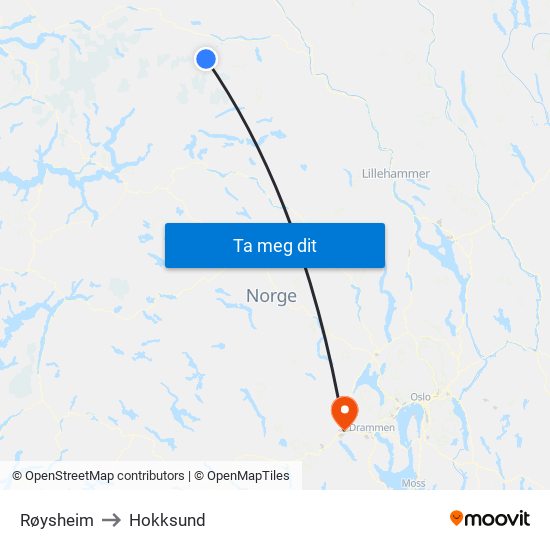 Røysheim to Hokksund map