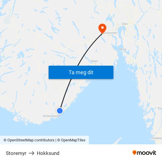 Storemyr to Hokksund map