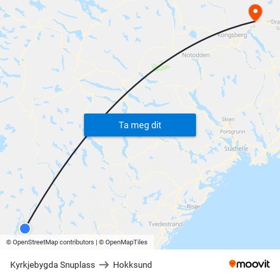 Kyrkjebygda Snuplass to Hokksund map