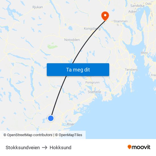 Stokksundveien to Hokksund map