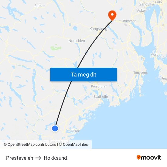 Presteveien to Hokksund map