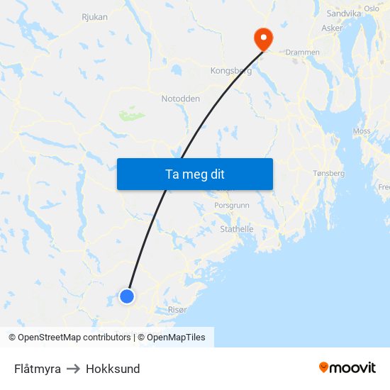Flåtmyra to Hokksund map