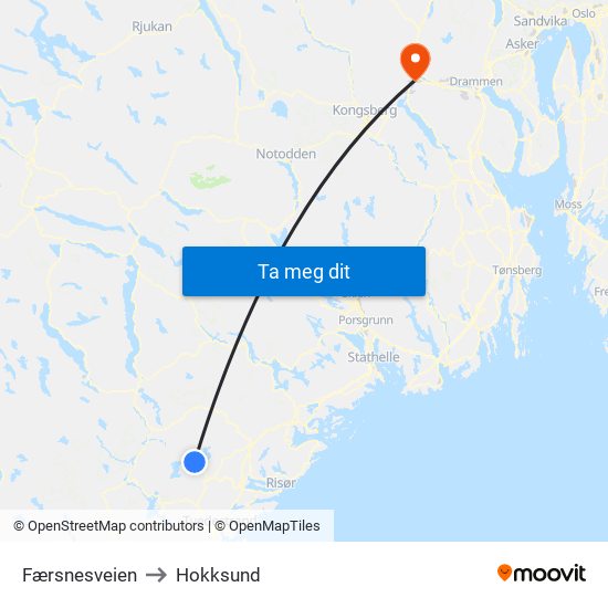 Færsnesveien to Hokksund map