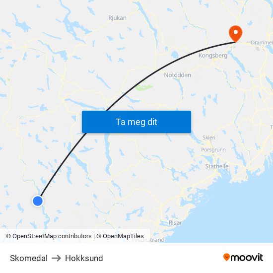 Skomedal to Hokksund map
