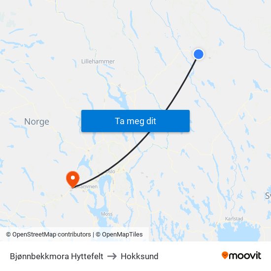 Bjønnbekkmora Hyttefelt to Hokksund map