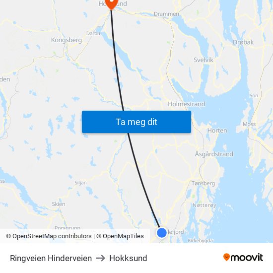 Ringveien Hinderveien to Hokksund map